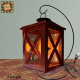 Cranberry/Burgundy Wood & Glass Electric Lantern, 14.25"H