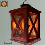 Cranberry/Burgundy Wood & Glass Electric Lantern, 14.25"H