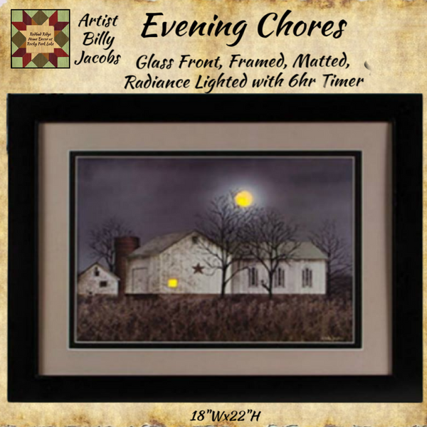 Evening Chores ~ Billy Jacobs Framed, Matted, Glass Front, Radiant LED 18"x22"