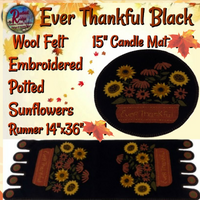 Ever Thankful Embroidered Black Runner or Candle Mat