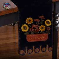 Ever Thankful Embroidered Black Runner or Candle Mat