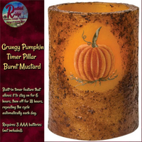 Fall Grungy Burnt Mustard Pumpkin Timer Pillar Candle 3.5"H