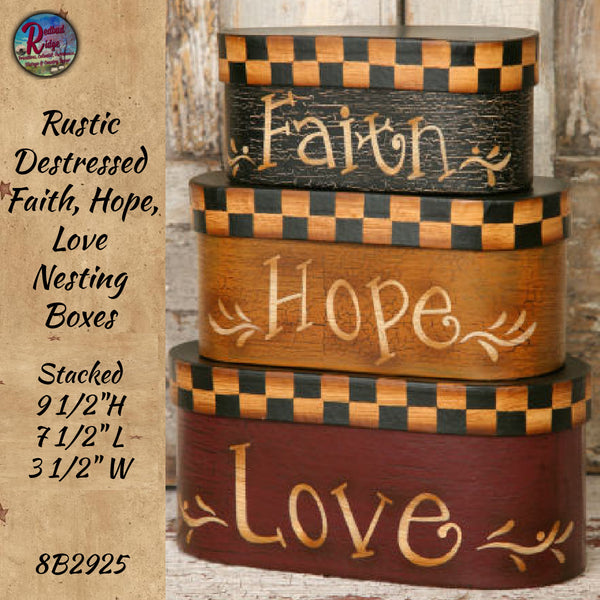 Nesting Boxes ~ Faith, Hope, Love Rustic Distressed