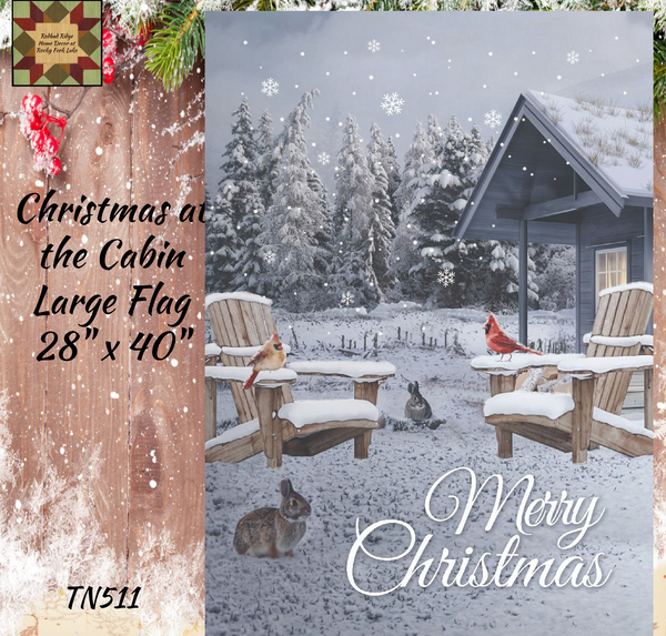 Rustic Christmas Cabin Large Double Sided Flag 28x40