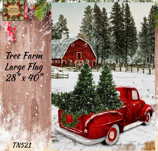 Red Truck w/Red Barn Tree Farm Large Flag Double Sided 28x40
