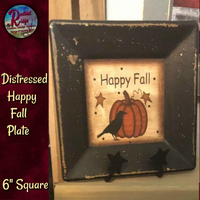 Fall Distressed 6" Square Wood Crow Happy Fall Plate