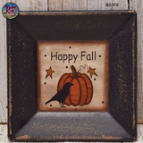 Fall Distressed 6" Square Wood Crow Happy Fall Plate