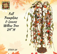 Fall Willow Tree Pumpkins & Leaves 3 Assorted