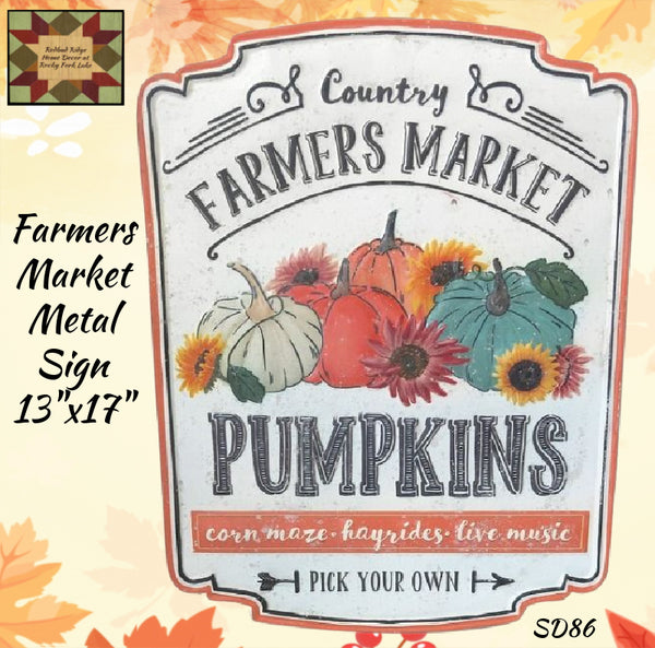 Fall Sign Farmers Market Pumpkins Metal 13"x17"