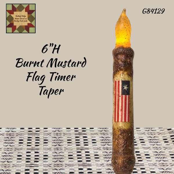 Flag Burnt Mustard Taper Candle 6 hr Timer 6"H