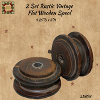 Rustic Vintage Flat Wooden Spool Set of 2