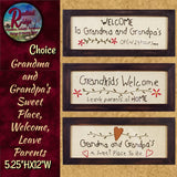 Framed Sampler Grandma and Grandpa's Welcome, Leave Parents or A Sweet Place