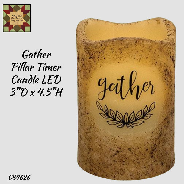 Gather Burnt Ivory Pillar Timer LED Candle 3"x4.5"