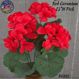 Red Geranium 13" Artificial Silk Bush Choice 1 or 3x