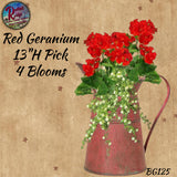 Red Geranium 13" Artificial Silk Bush Choice 1 or 3x