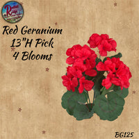 Red Geranium 13" Artificial Silk Bush Choice 1 or 3x