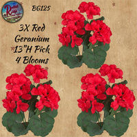 Red Geranium 13" Artificial Silk Bush Choice 1 or 3x