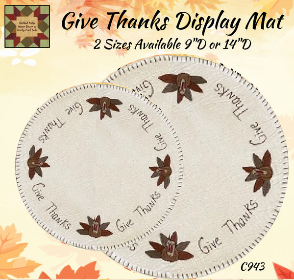 Give Thanks Embroidered Mat ("D or 14"D
