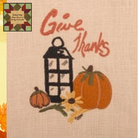 Fall Give Thanks Towel with Embroidered Lantern & Pumpkin