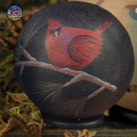 Decorative Cardinals Hand-painted Wood Ball 4" & Available Display Stands Available