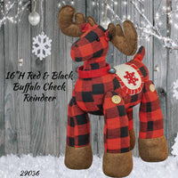 Christmas Reindeer Red and Black Buffalo Plaid 16"