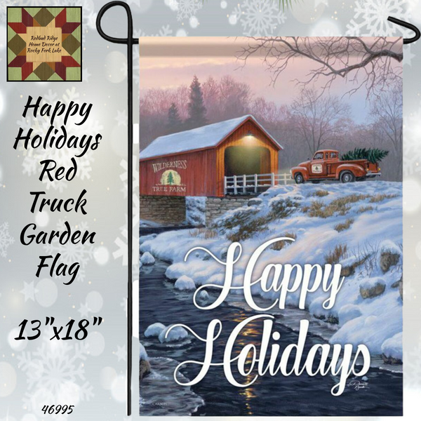 Red Truck/Covered Bridge Icy Creek Garden Flag