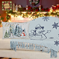 Happy Snowman Navy Blue Woven Throw 60x50