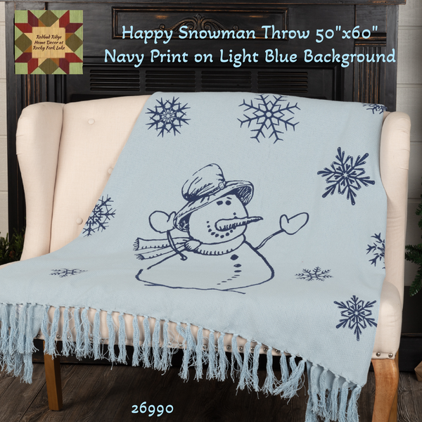 Happy Snowman Navy Blue Woven Throw 60x50