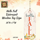 Hello Fall Distressed Wooden Tag Sign 18"L