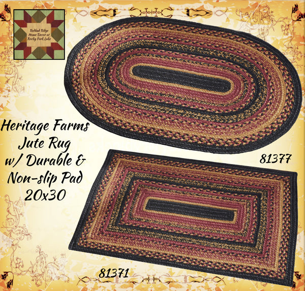 Heritage Farms Jute Rug Oval or Rectangle  w/ Durable & Non-slip Pad  20x30