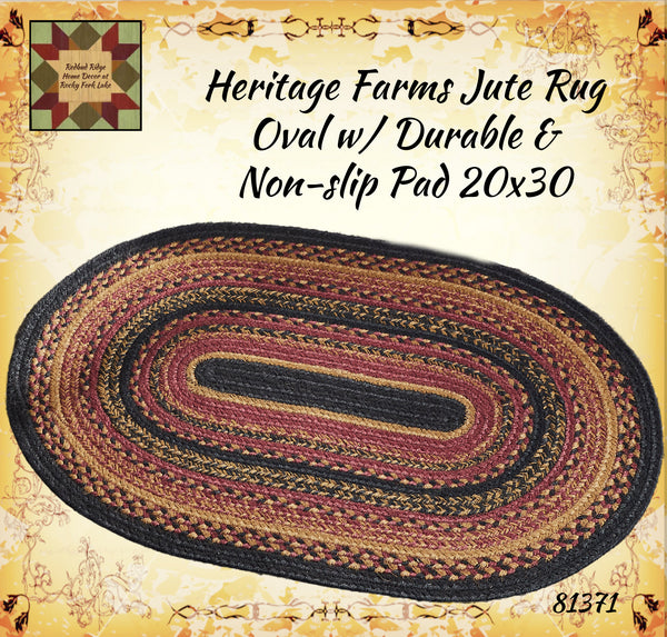Heritage Farms Jute Rug Oval or Rectangle  w/ Durable & Non-slip Pad  20x30