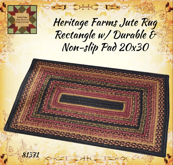 Heritage Farms Jute Rug Oval or Rectangle  w/ Durable & Non-slip Pad  20x30