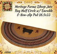 Heritage Farms Sheep Jute Rug Half or Oval w/ Durable & Non-slip Pad