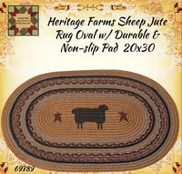Heritage Farms Sheep Jute Rug Half or Oval w/ Durable & Non-slip Pad