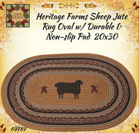 Heritage Farms Sheep and Stars Jute Rug Half or Oval w/ Durable & Non-slip Pad