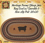 Heritage Farms Sheep Jute Rug Half or Oval w/ Durable & Non-slip Pad