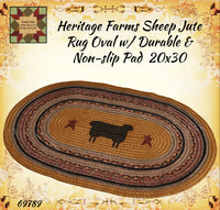 Heritage Farms Sheep Jute Rug Half or Oval w/ Durable & Non-slip Pad
