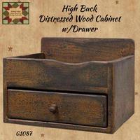 Cabinet High Back Distressed Wood w/Drawer