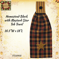 Homestead Black Check with Mustard Tan Star Tab Towel