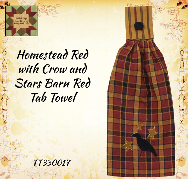 Homestead Red with Crow and Stars Barn Red Tab Towel