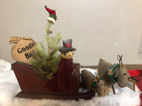 Christmas Wood Santa Sleigh Cranberry or Ivory