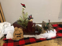 Christmas Wood Santa Sleigh Cranberry or Ivory