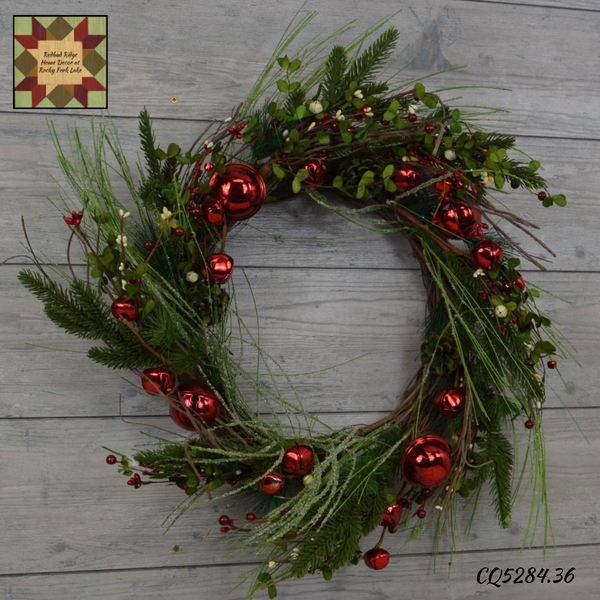 Christmas Jingle Bell Pine Wreaths, Pick & Garland