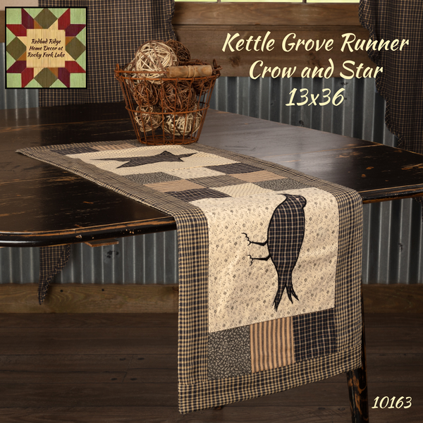 Kettle Grove Runner Applique Crow and Star 13" x 36"