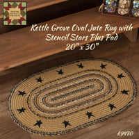 Kettle Grove w/Stencil Stars Oval or Half Round Jute Rugs Including Non Slip Pad