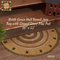 Kettle Grove w/Stencil Stars Oval or Half Round Jute Rugs Including Non Slip Pad