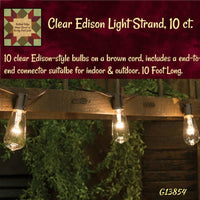 Clear Edison Light Strand 10 Lights Indoor or Out 10' Long