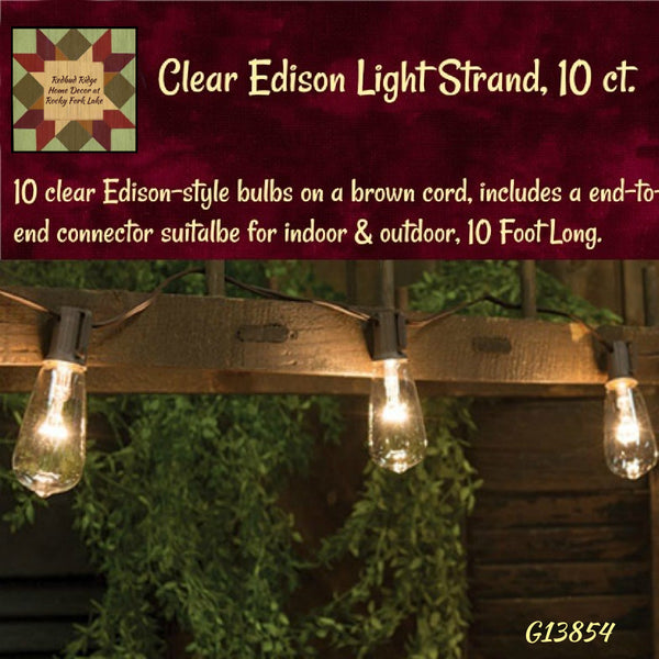 Clear Edison Electric Light Strand 10 Lights Indoor or Out 10' Long