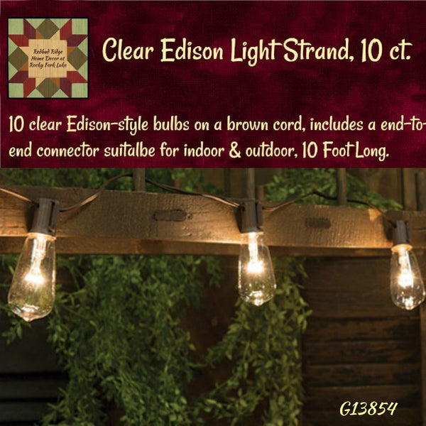 Clear Edison Light Strand 10 Lights Indoor or Out 10' Long