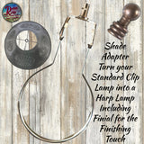 Harp to Clip Shade Adapter Enables you to use Harp Lamp Shades, Finial Included